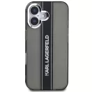 Karl Lagerfeld IML Stripe Logo iPhone 16 tok kameravédő peremmel, fekete