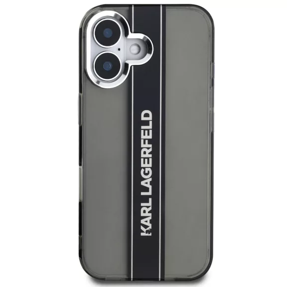 Karl Lagerfeld IML Stripe Logo iPhone 16 tok kameravédő peremmel, fekete