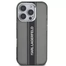 Karl Lagerfeld IML Stripe Logo iPhone 16 Pro tok kameravédő peremmel, fekete