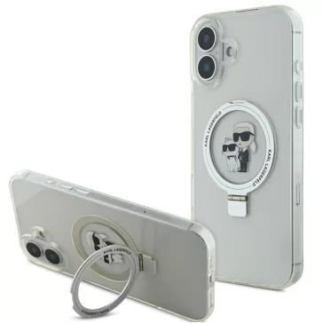   Karl Lagerfeld Ringstand Karl and Choupette iPhone 16 MagSafe tok kitámasztóval, fehér
