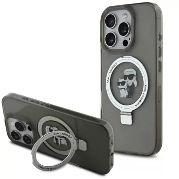   Karl Lagerfeld Ringstand Karl and Choupette iPhone 16 Pro MagSafe tok kitámasztóval, fekete