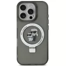 Karl Lagerfeld Ringstand Karl and Choupette iPhone 16 Pro MagSafe tok kitámasztóval, fekete