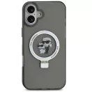 Karl Lagerfeld Ringstand Karl and Choupette iPhone 16 MagSafe tok kitámasztóval, fekete