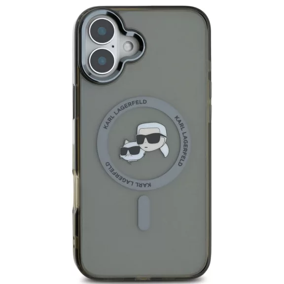 Karl Lagerfeld IML K&CH Heads Metal Frame iPhone 16 MagSafe tok kameravédő peremmel, fekete