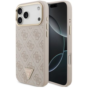   Guess PU Leather 4G Triangle Logo Gold Frame Apple iPhone 17 Pro Max MagSafe hátlap tok, rózsaszín