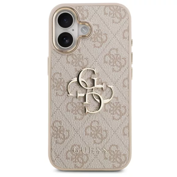 Guess PU Leather 4G Metal Logo Gold Frame Apple iPhone 17 MagSafe hátlap tok, rózsaszín