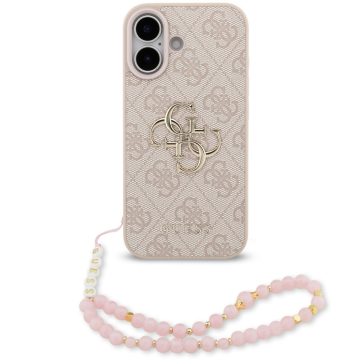   Guess PU 4G Metal Logo Strap Apple iPhone 17 hátlap tok karpánttal, rózsaszín