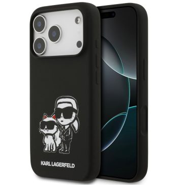   Karl Lagerfeld Liquid Silicone K&CH Sketch Apple iPhone 17 Pro MagSafe kompatibilis hátlap tok, fekete