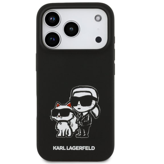 Karl Lagerfeld Liquid Silicone K&CH Sketch Apple iPhone 17 Pro MagSafe kompatibilis hátlap tok, fekete