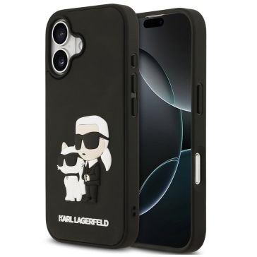   Karl Lagerfeld 3D Rubber Karl and Choupette Apple iPhone 17 hátlap tok, fekete
