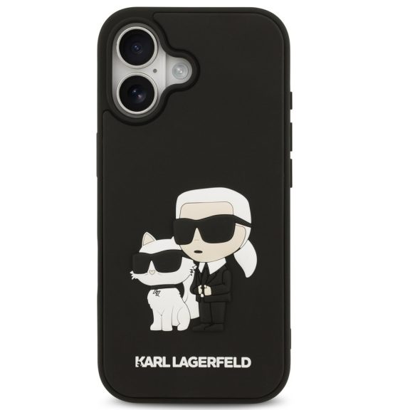 Karl Lagerfeld 3D Rubber Karl and Choupette Apple iPhone 17 hátlap tok, fekete