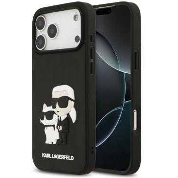   Karl Lagerfeld 3D Rubber Karl and Choupette Apple iPhone 17 Pro hátlap tok, fekete