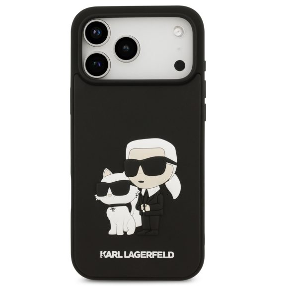 Karl Lagerfeld 3D Rubber Karl and Choupette Apple iPhone 17 Pro hátlap tok, fekete