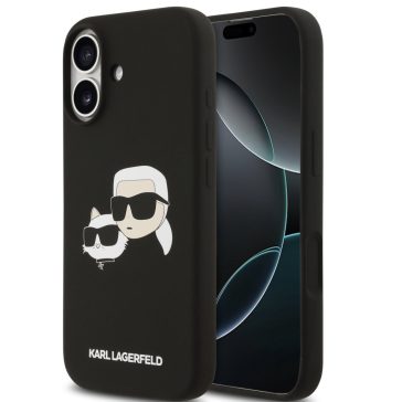   Karl Lagerfeld Silicone Double Heads Print Apple iPhone 17 MagSafe kompatibilis hátlap tok, fekete