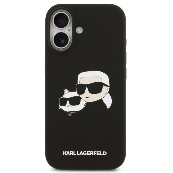 Karl Lagerfeld Silicone Double Heads Print Apple iPhone 17 MagSafe kompatibilis hátlap tok, fekete