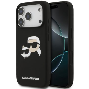   Karl Lagerfeld Silicone Double Heads Print Apple iPhone 17 Pro MagSafe kompatibilis hátlap tok, fekete