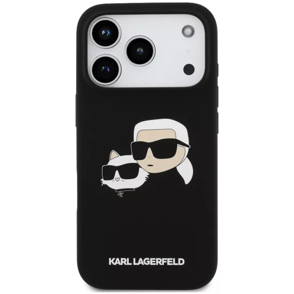 Karl Lagerfeld Silicone Double Heads Print Apple iPhone 17 Pro MagSafe kompatibilis hátlap tok, fekete