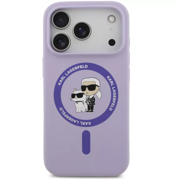 Karl Lagerfeld Liquid Silicone Karl and Choupette MagSafe iPhone 17 Pro hátlap tok, lila