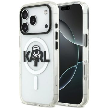   Karl Lagerfeld IML Karl Sketch Logo iPhone 17 Pro MagSafe kompatibilis hátlap tok, átlátszó