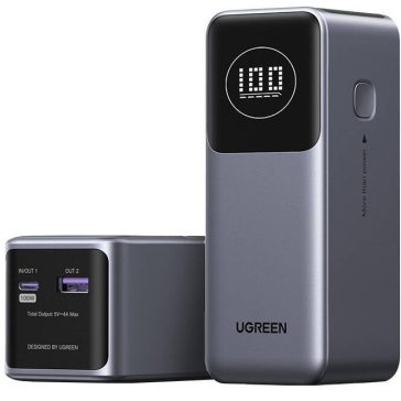   Ugreen PB724 Powerbank / külső akkumulátor LED kijelzővel, USB-A-USB-C, 12000mAh, 100W, QC+PD, szürke
