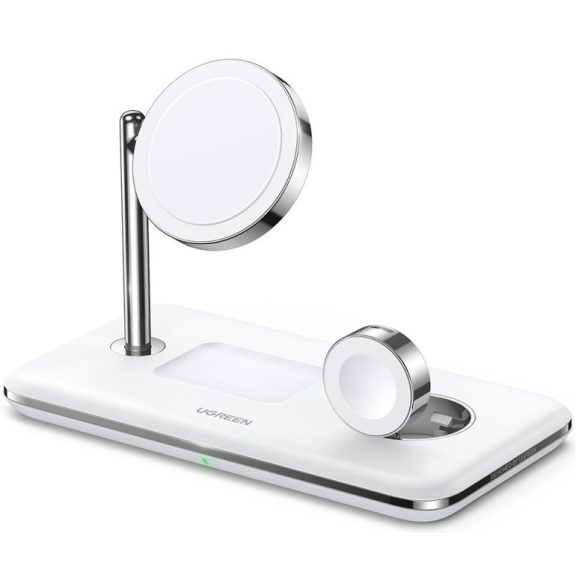 Ugreen CD278 3in1 vezeték nélküli wireless töltő intelligens kijelzővel, 25W, 1.67A, fehér