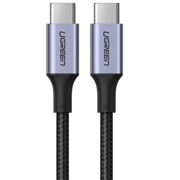   Ugreen US316 USB-C-USB-C töltő- és adatkábel, fonott, 5A, 100W, 2m, szürke