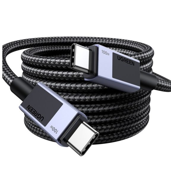 Ugreen L512 USB-C-USB-C töltő- és adatkábel, fonott, 5A, 100W, 3m, szürke