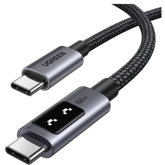 Ugreen Uno L509 USB-C-USB-C töltő- és adatkábel, fonott, 5A, PD, 100W, 1m, szürke