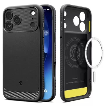   Spigen Rugged Armor MagFit Apple iPhone 17 Pro tok, MagSafe, Matte Black, fekete