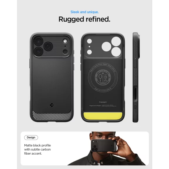 Spigen Rugged Armor MagFit Apple iPhone 17 Pro tok, MagSafe, Matte Black, fekete