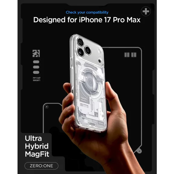 Spigen Ultra Hybrid MagFit Apple iPhone 17 Pro Max tok, MagSafe, Zero One, fehér
