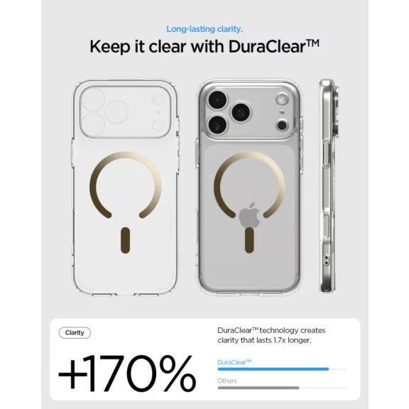 Spigen Ultra Hybrid MagFit Apple iPhone 17 Pro tok, MagSafe, Clear Gold, átlátszó-arany