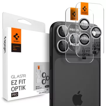   Spigen Glas.tR EZ Fit Optik Pro Apple iPhone 17 Pro / 17 Pro Max / 16 Pro / 16 Pro Max / 15 Pro / 15 Pro Max / 14 Pro / 14 Pro Max, Tempered kameralencse-védő fólia felhelyező kerettel, ezüst (2db)