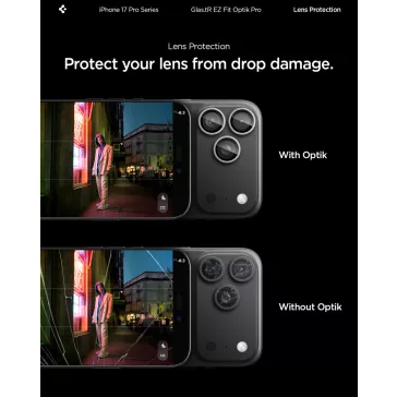   Spigen Glas.tR EZ Fit Optik Pro Apple iPhone 17 Pro / 17 Pro Max / 16 Pro / 16 Pro Max / 15 Pro / 15 Pro Max / 14 Pro / 14 Pro Max, Tempered kameralencse-védő fólia felhelyező kerettel, ezüst (2db)
