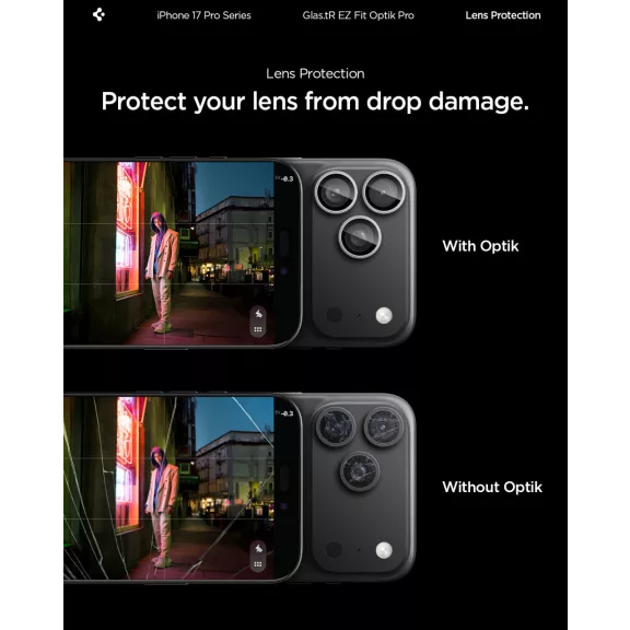 Spigen Glas.tR EZ Fit Optik Pro Apple iPhone 17 Pro / 17 Pro Max / 16 Pro / 16 Pro Max / 15 Pro / 15 Pro Max / 14 Pro / 14 Pro Max, Tempered kameralencse-védő fólia felhelyező kerettel, ezüst (2db)