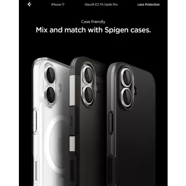   Spigen Glas.tR EZ Fit Optik Pro Apple iPhone 17 / 16 Plus / 16, Tempered kameralencse-védő fólia felhelyező kerettel, ezüst (2db)