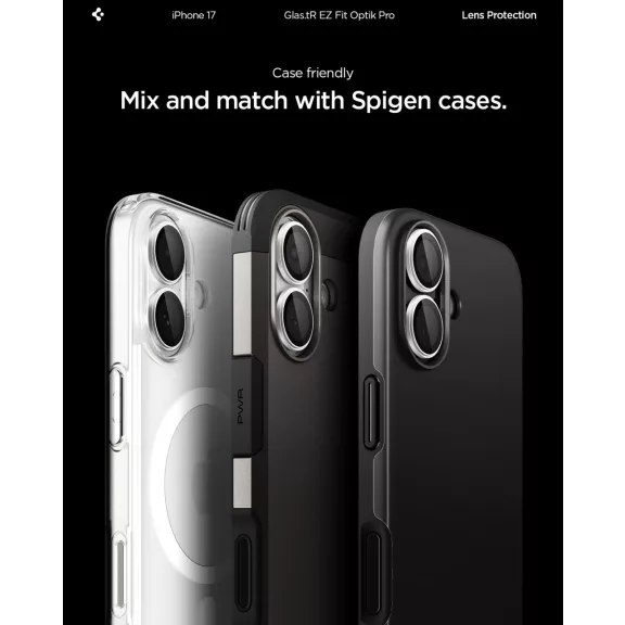 Spigen Glas.tR EZ Fit Optik Pro Apple iPhone 17 / 16 Plus / 16, Tempered kameralencse-védő fólia felhelyező kerettel, ezüst (2db)
