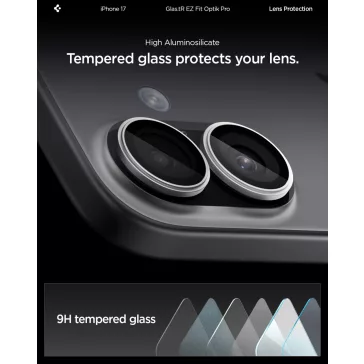   Spigen Glas.tR EZ Fit Optik Pro Apple iPhone 17 / 16 Plus / 16, Tempered kameralencse-védő fólia felhelyező kerettel, ezüst (2db)