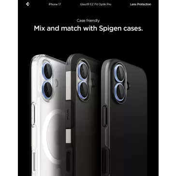   Spigen Glas.tR EZ Fit Optik Pro Apple iPhone 17 / 16 Plus / 16, Tempered kameralencse-védő fólia felhelyező kerettel, kék (2db)