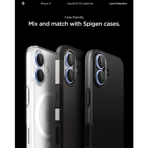 Spigen Glas.tR EZ Fit Optik Pro Apple iPhone 17 / 16 Plus / 16, Tempered kameralencse-védő fólia felhelyező kerettel, kék (2db)