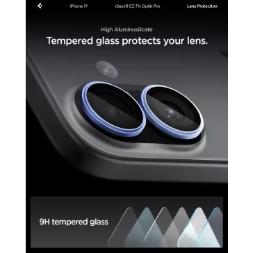   Spigen Glas.tR EZ Fit Optik Pro Apple iPhone 17 / 16 Plus / 16, Tempered kameralencse-védő fólia felhelyező kerettel, kék (2db)