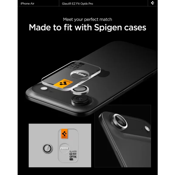 Spigen Glas.tR EZ Fit Optik Pro Apple iPhone Air (2025) Tempered kameralencse-védő fólia felhelyező kerettel, ezüst (2db)