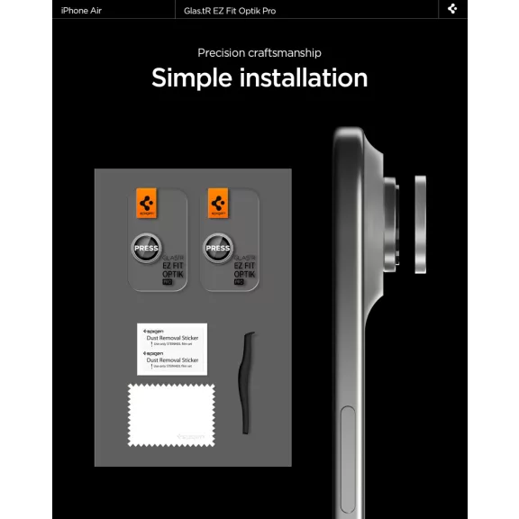 Spigen Glas.tR EZ Fit Optik Pro Apple iPhone Air (2025) Tempered kameralencse-védő fólia felhelyező kerettel, ezüst (2db)