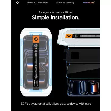   Spigen Glas.tR EZ Fit Privacy Apple iPhone Air (2025) tempered kijelzővédő fólia felhelyező kerettel (2db)