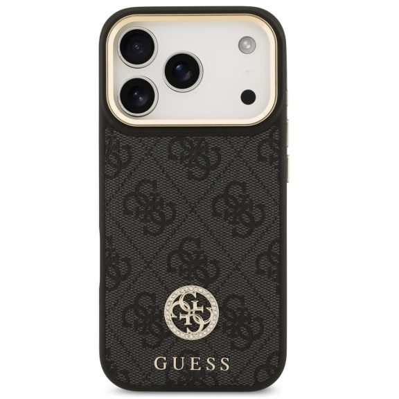 Guess 4G Strass Logo Apple iPhone 17 Pro Max MagSafe tok kameravédő peremmel, fekete-arany