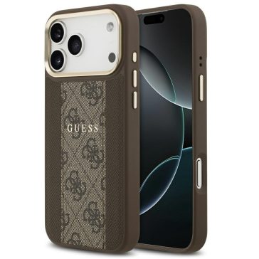   Guess 4G Stripe Apple iPhone 17 Pro MagSafe tok kameravédő kerettel, barna-arany