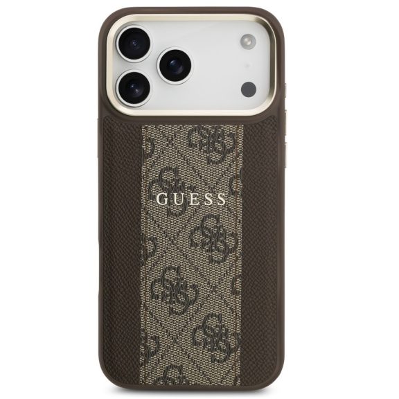 Guess 4G Stripe Apple iPhone 17 Pro MagSafe tok kameravédő kerettel, barna-arany