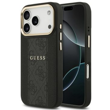   Guess 4G Stripe Apple iPhone 17 Pro MagSafe tok kameravédő kerettel, fekete-arany