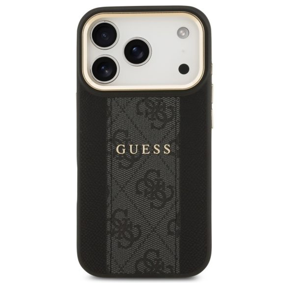 Guess 4G Stripe Apple iPhone 17 Pro MagSafe tok kameravédő kerettel, fekete-arany