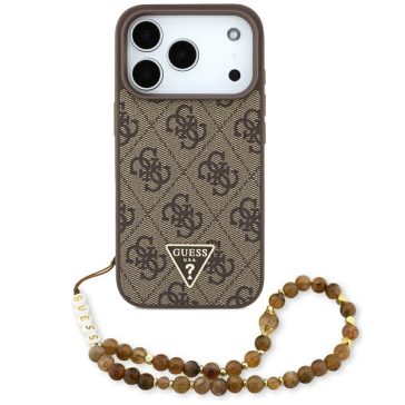   Guess 4G Strap Triangle Logo Apple iPhone 17 Pro MagSafe hátlap tok karpánttal, barna-arany
